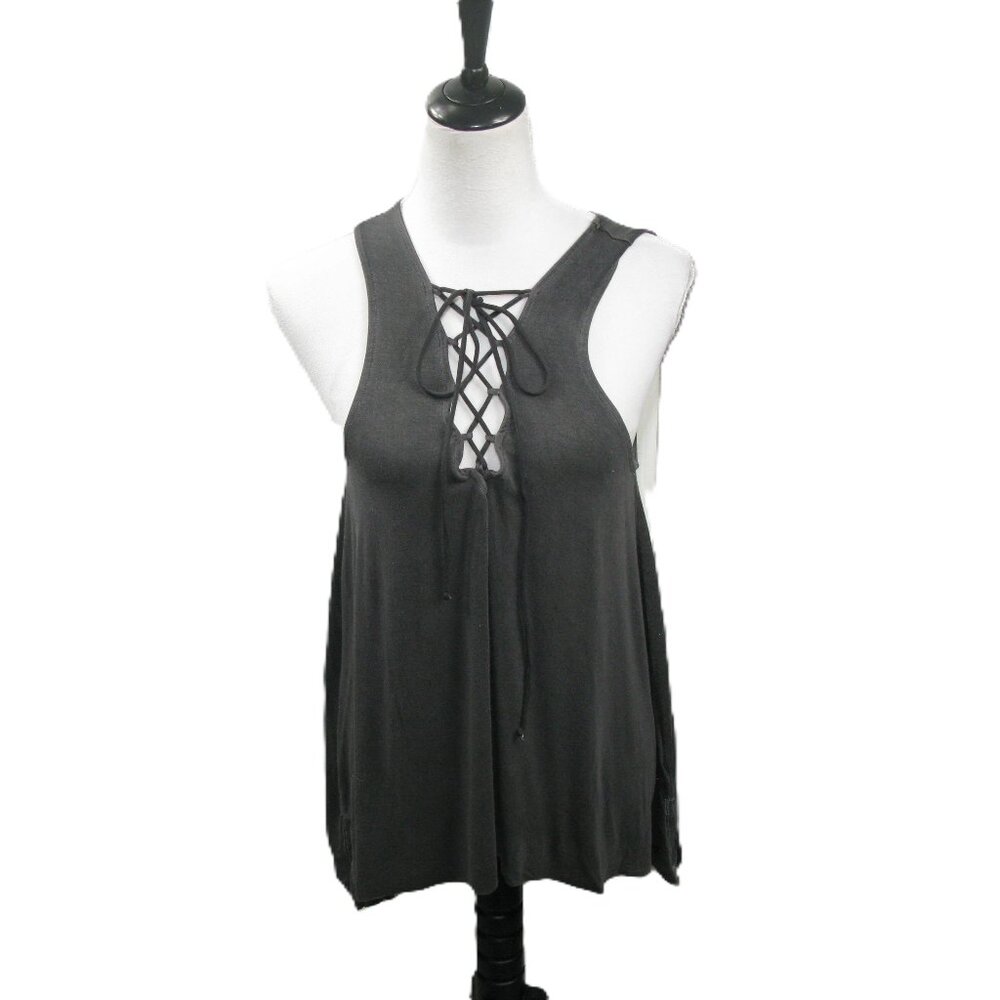 American Eagle Gray Cris Cross Sleeveless Knit Top Size Small